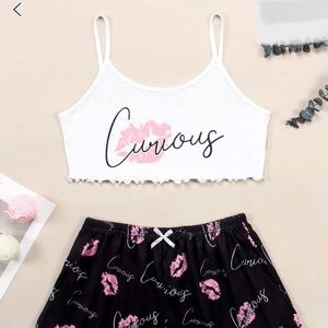 Curious pink and black pajama set